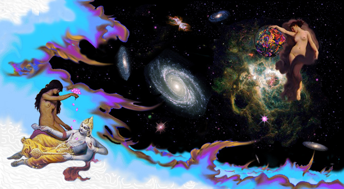 Vishnu with Lakshmi dreaming Gaia and the universe